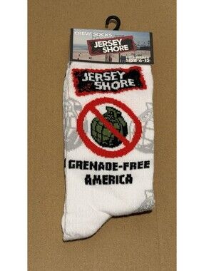 Mens Jersey Shore Crew Socks Size 6-12 White Grenade Free America